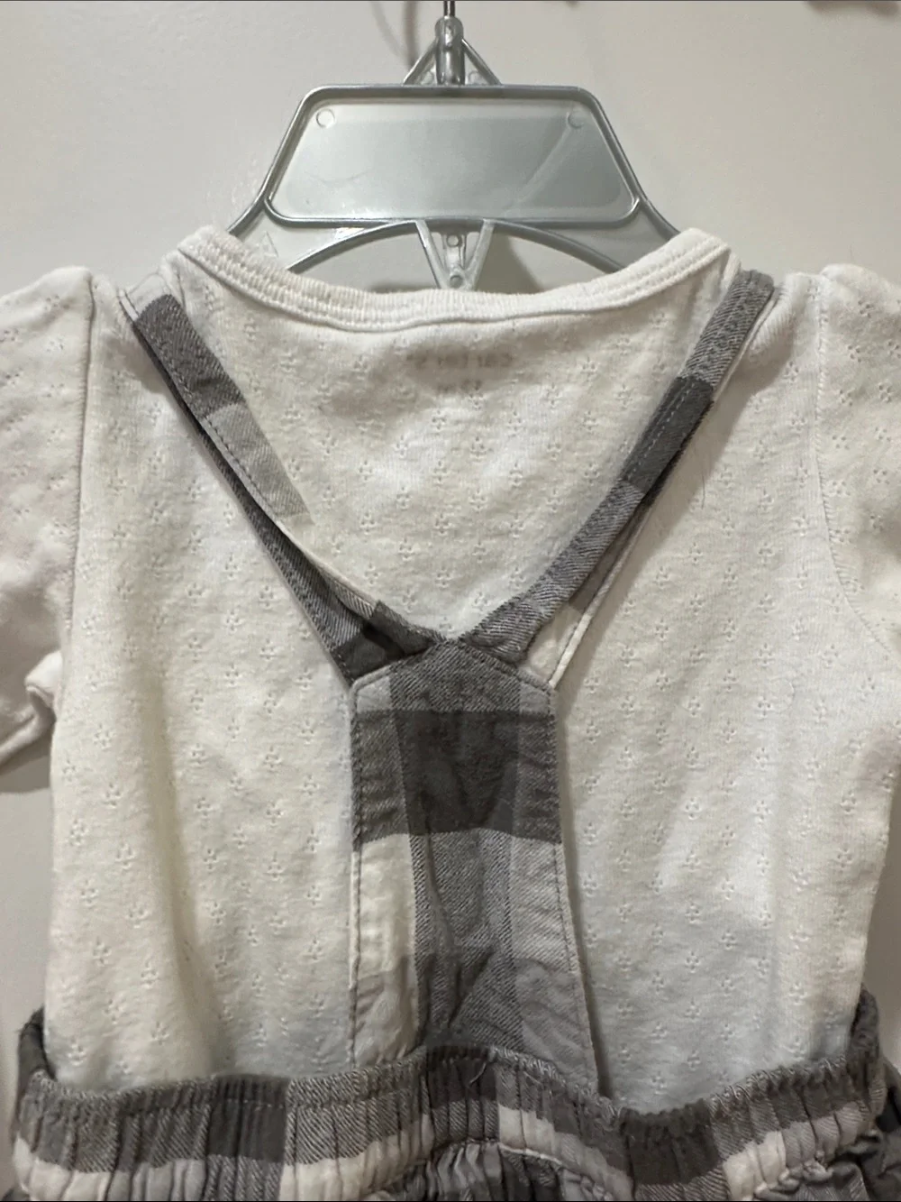 Carter's White Top with Gray Plaid Suspender Skirt